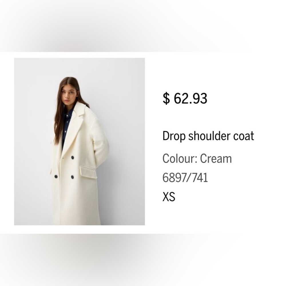Women's Cream Drop Shoulder Oversized Bershka Winter Coat Bride Wedding Formal